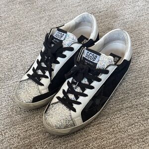 Golden Goose Style Glitter Star Sneakers - Black & Silver